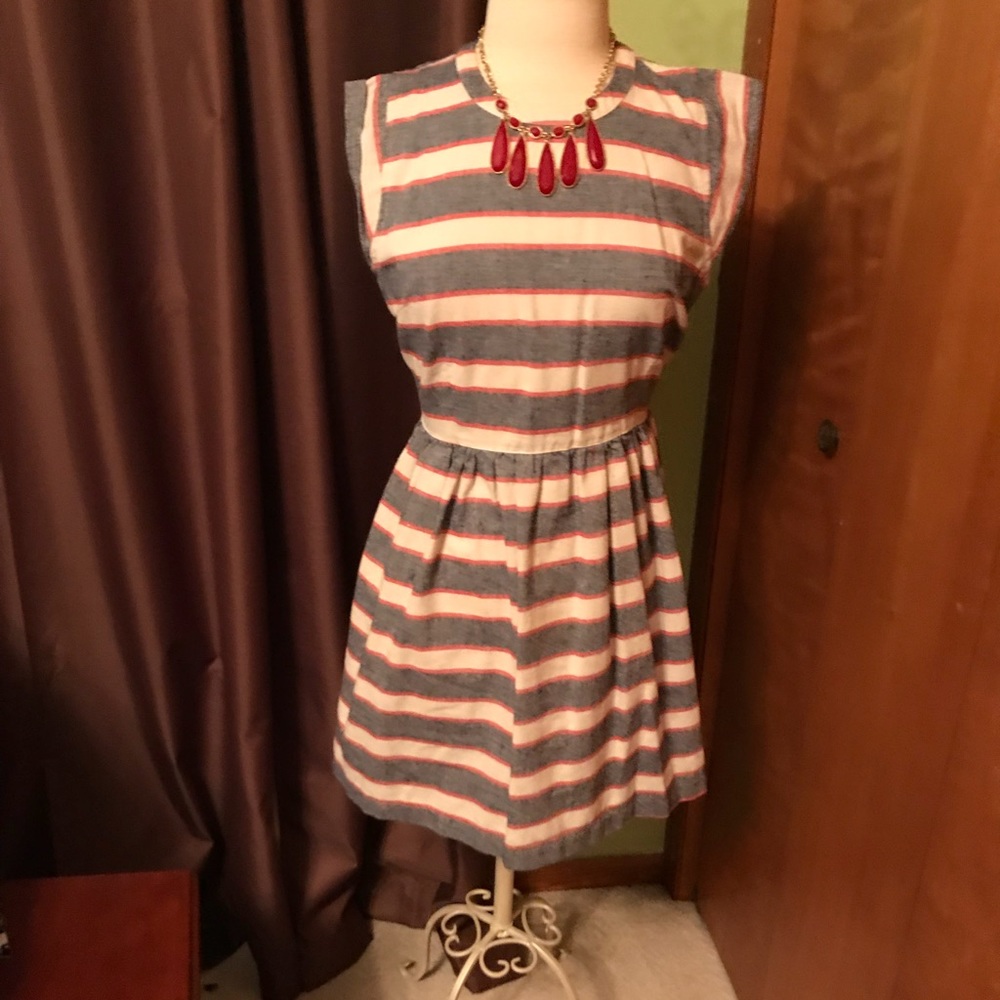 Red, White & Blue Chambray Dress